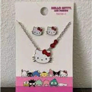 NWT Hello Kitty Forever 21 Silver White Necklace & Earrings Jewelry Set Y2K Gift
